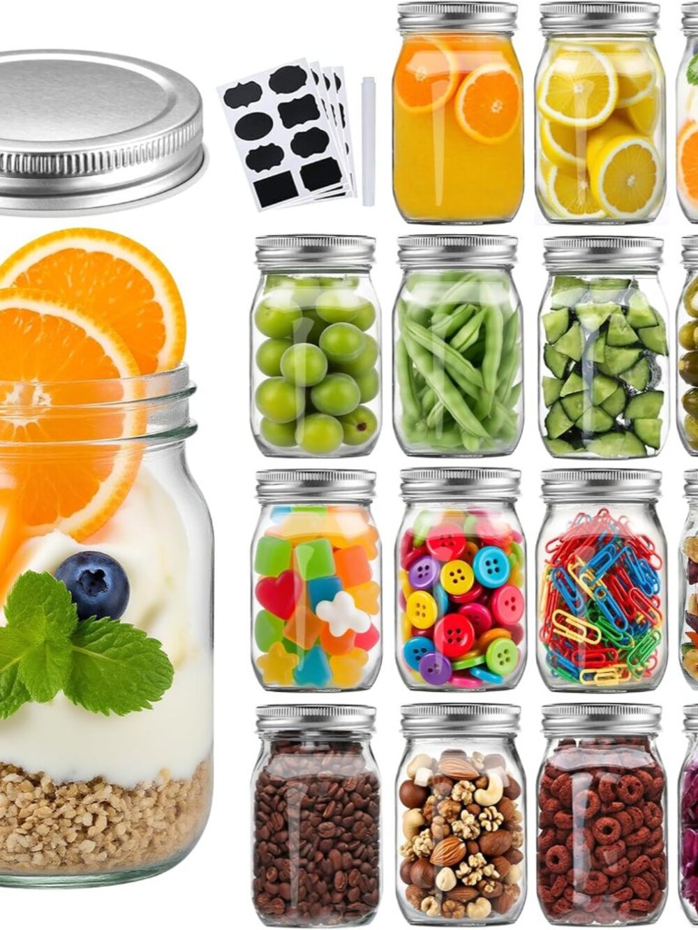 16Pack 16oz Glass Mason Jars with Regular Airtight Lids